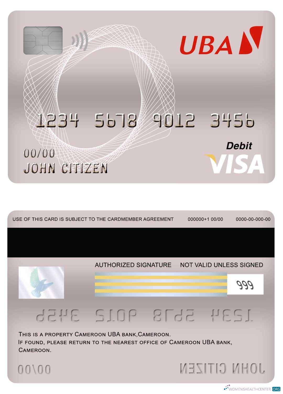 Download Cameroon UBA bank visa debit card Photoshop template